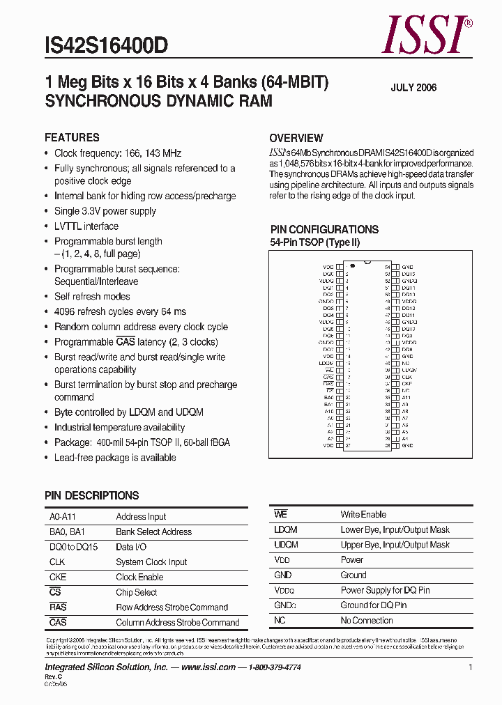 IS42S16400D-7BL_661488.PDF Datasheet