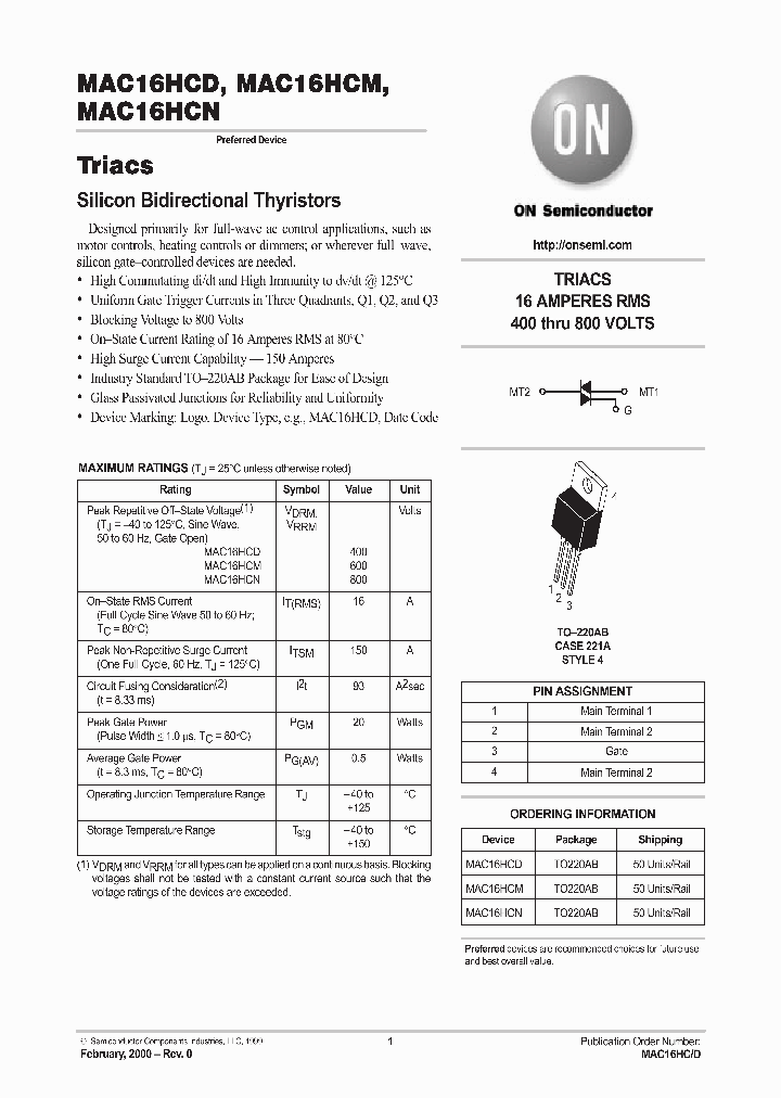 MAC16HCD_741527.PDF Datasheet