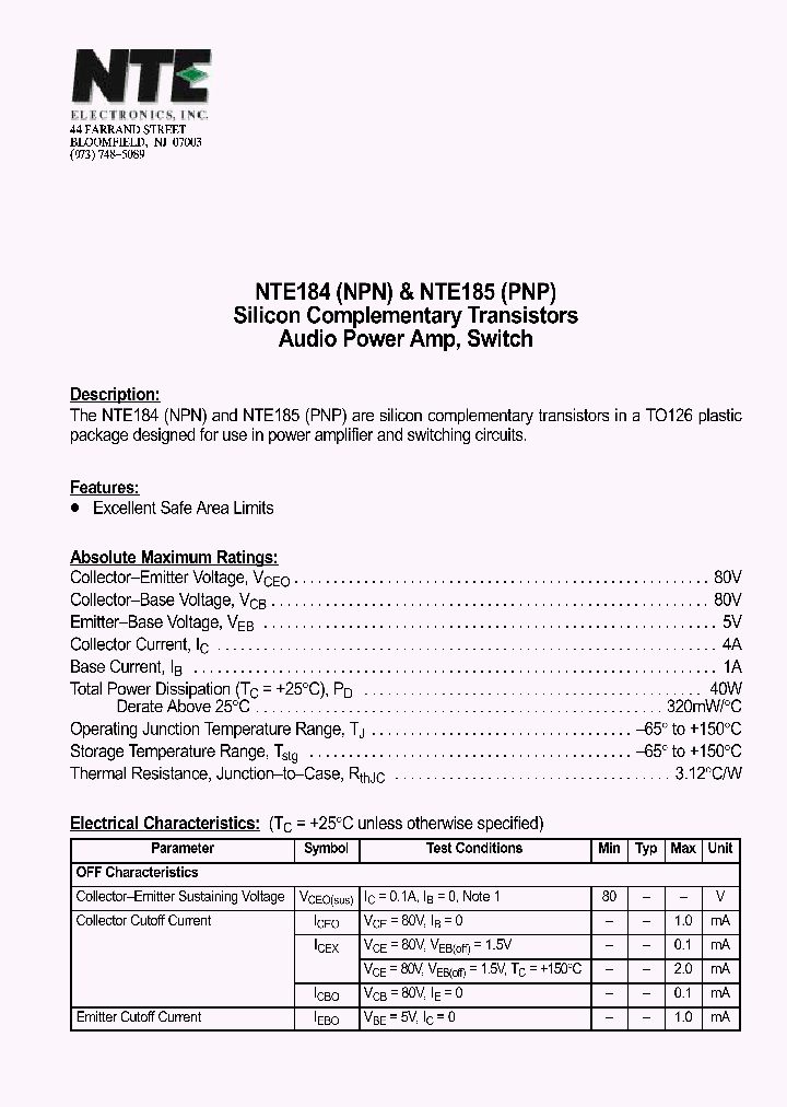 NTE184_839396.PDF Datasheet