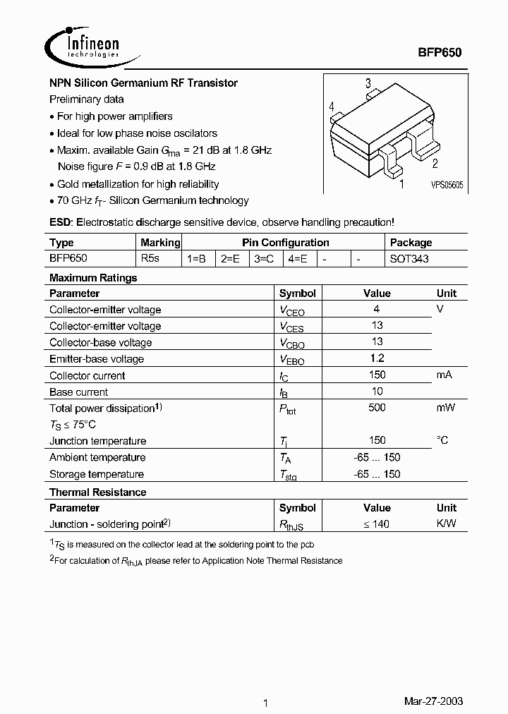 BFP650E6327_1044630.PDF Datasheet