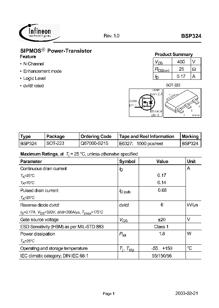 BSP324_1220735.PDF Datasheet