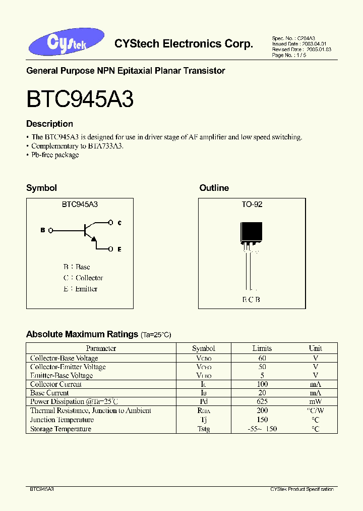 BTC945A3_1221211.PDF Datasheet