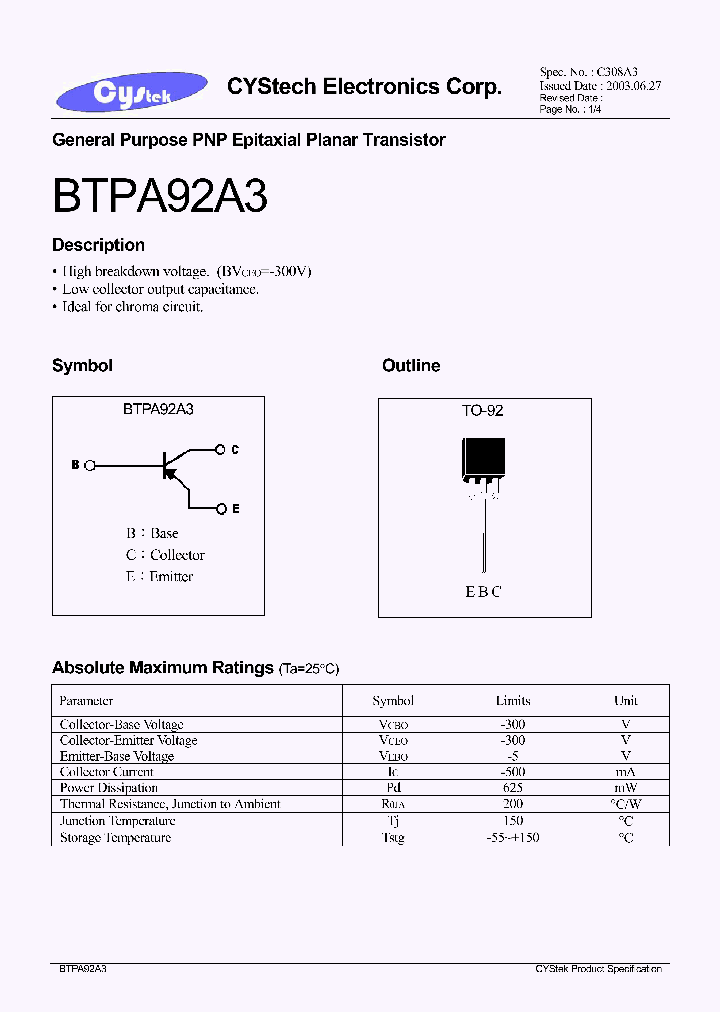 BTPA92A3_1221378.PDF Datasheet