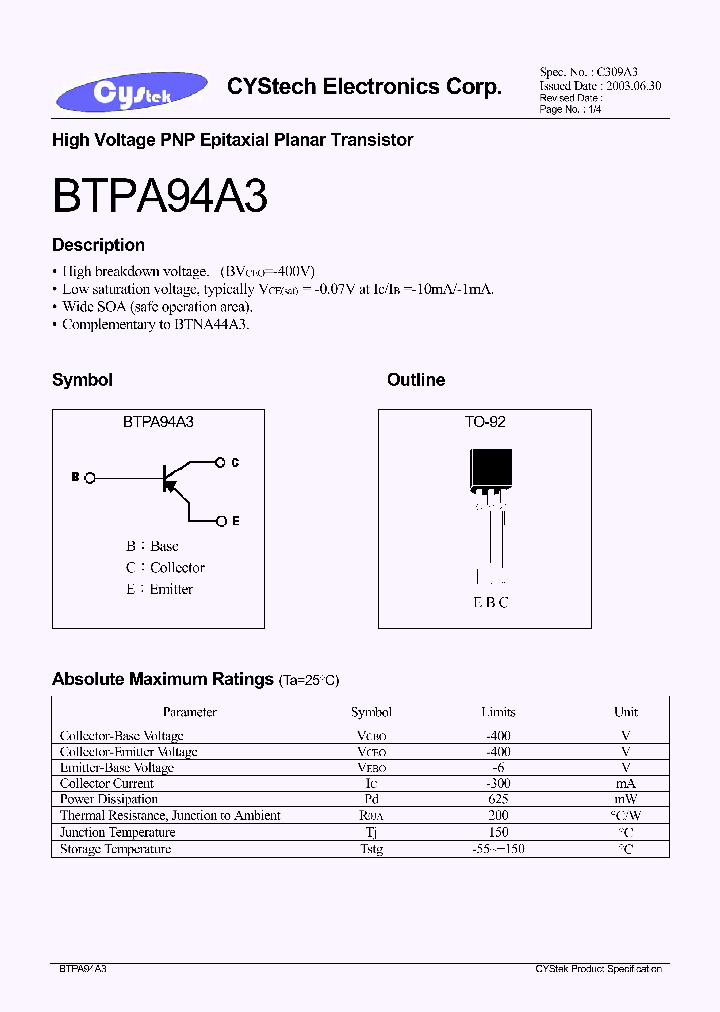 BTPA94A3_1221380.PDF Datasheet