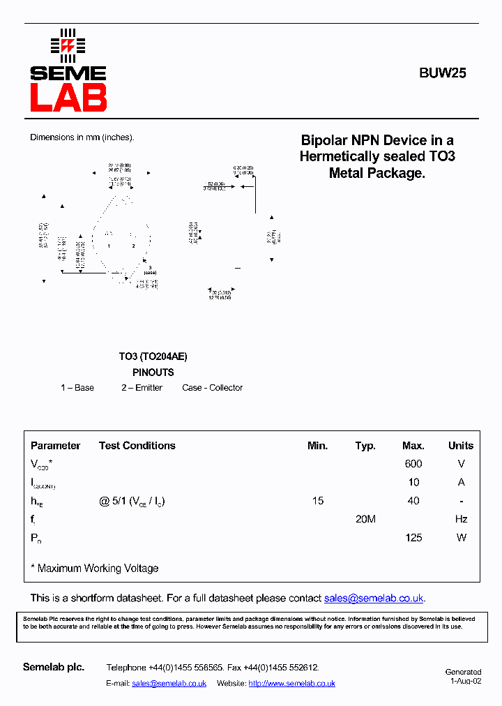 BUW25_1222321.PDF Datasheet