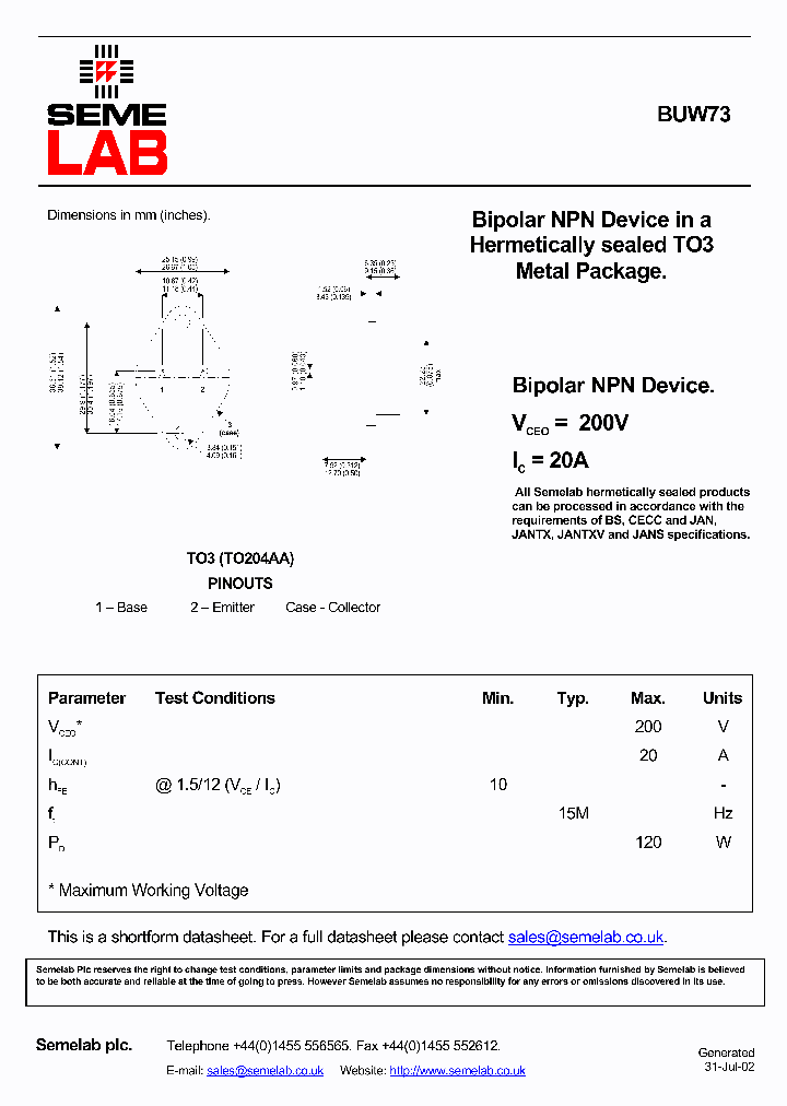 BUW73_1222329.PDF Datasheet
