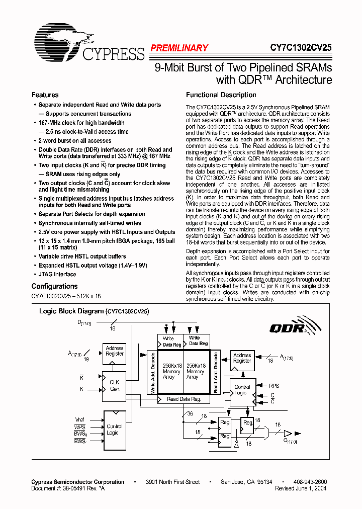 CY7C1302CV25-167_689410.PDF Datasheet
