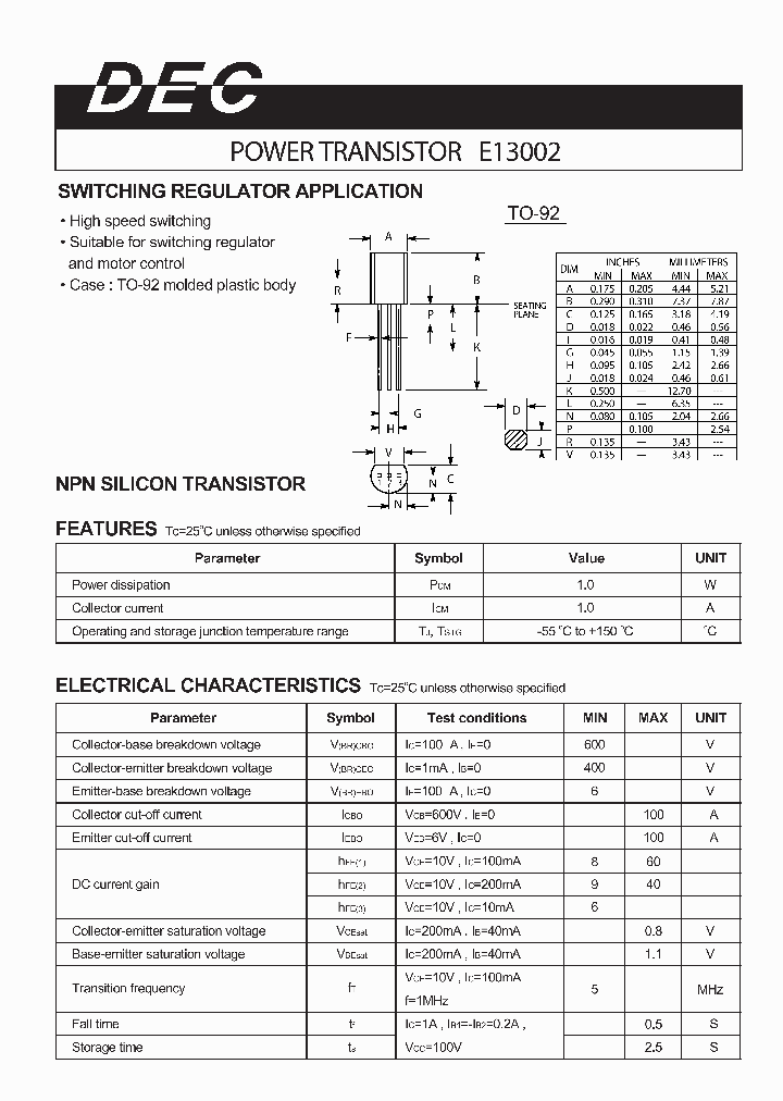 E13002TO-92_1235410.PDF Datasheet