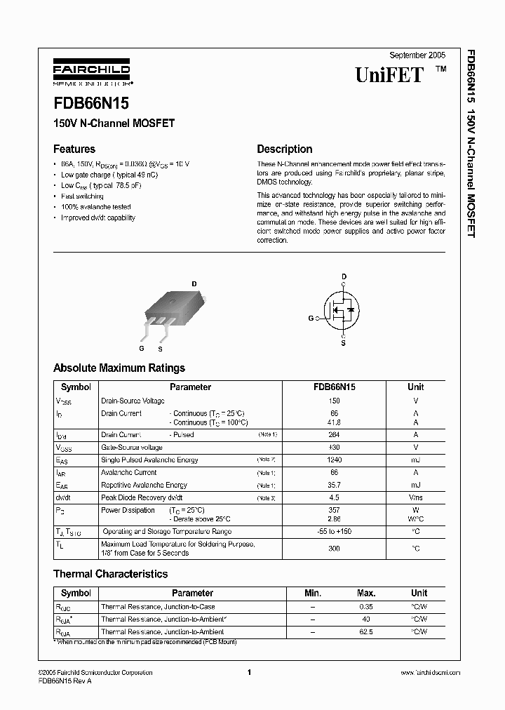 FDB66N15TM_1239224.PDF Datasheet