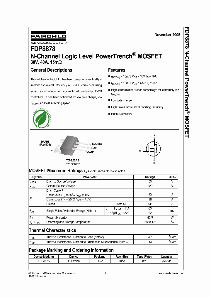 FDP8878_1239583.PDF Datasheet