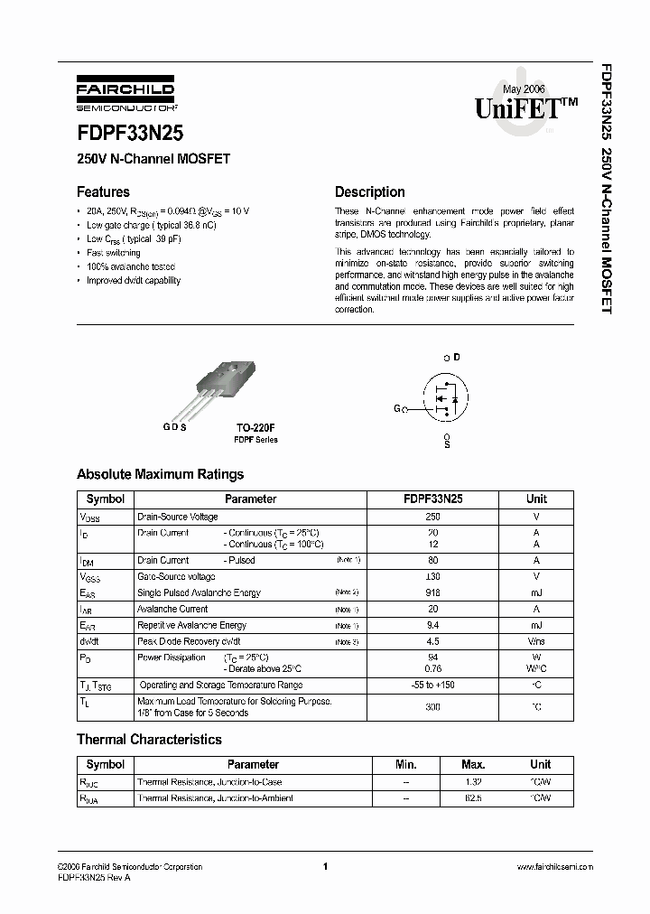 FDPF33N25_1239589.PDF Datasheet