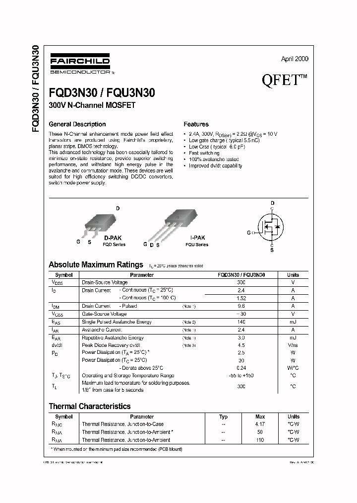 FQU3N30_1241980.PDF Datasheet