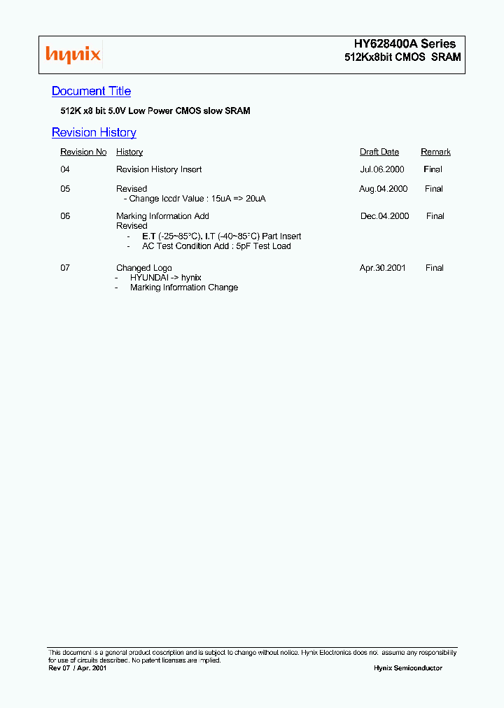 HY628400ALT2-I_1252275.PDF Datasheet