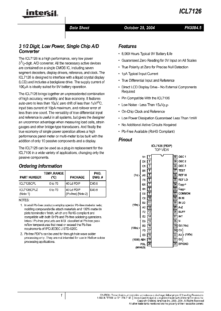 ICL7126CPL_864693.PDF Datasheet