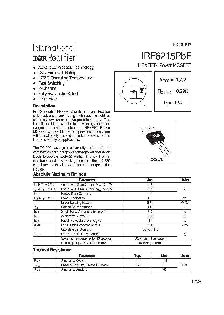 IRF6215PBF_1066954.PDF Datasheet