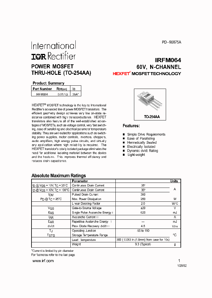 IRFM064_1255934.PDF Datasheet