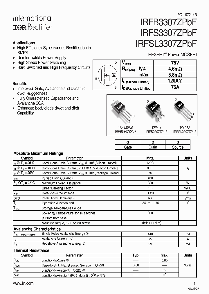 IRFB3307ZPBF_939936.PDF Datasheet