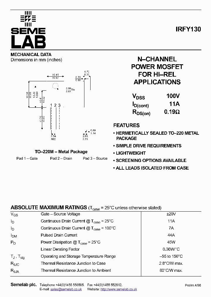 IRFY130_1256225.PDF Datasheet