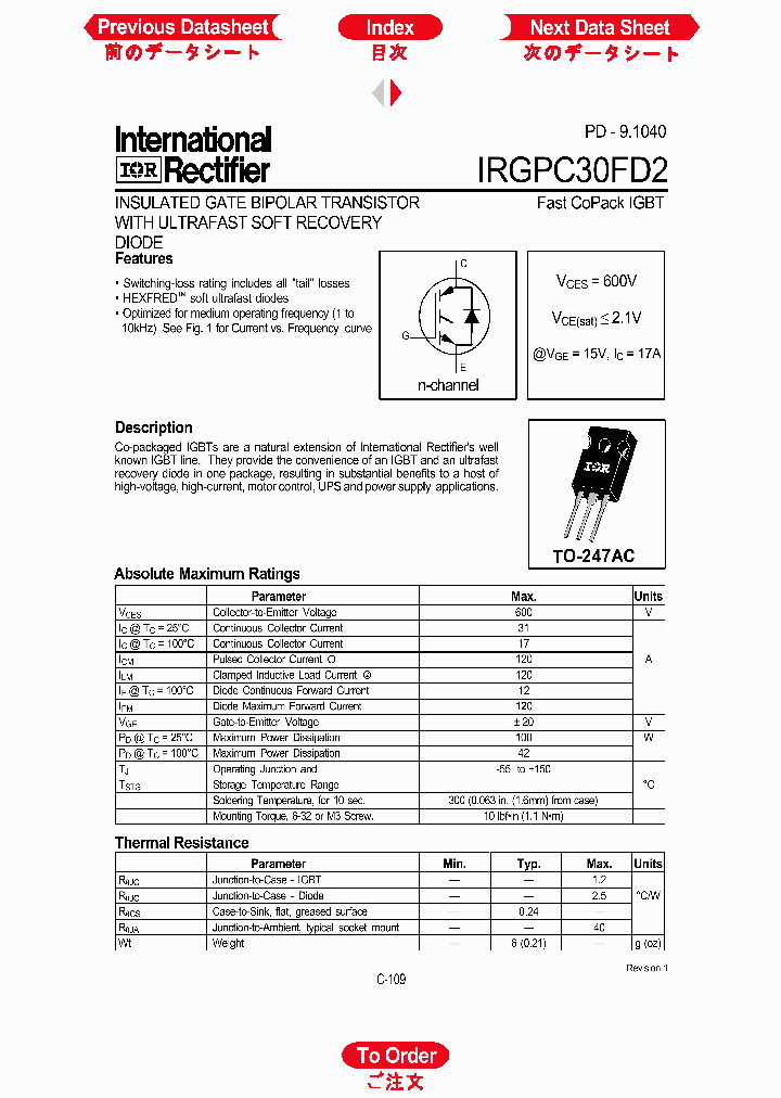 IRGPC30FD2_1256492.PDF Datasheet