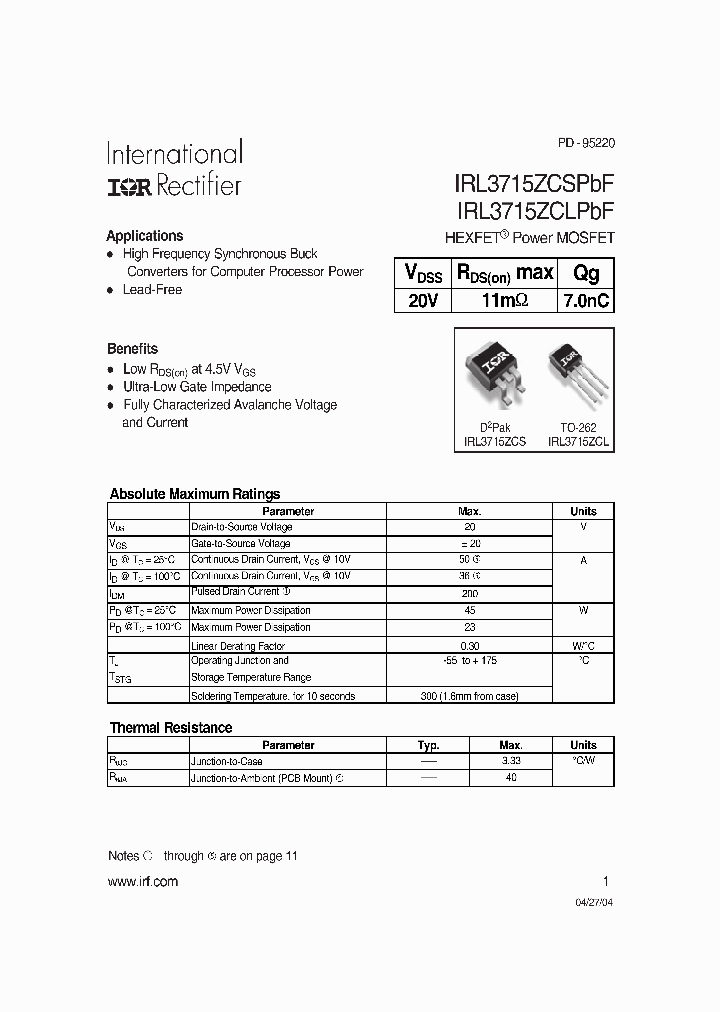 IRL3715ZCLPBF_1184175.PDF Datasheet