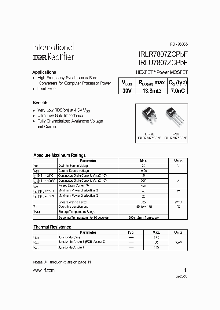 IRLU7807ZCPBF_1256935.PDF Datasheet