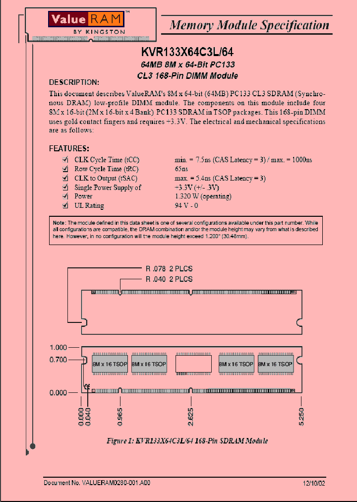 KVR133X64C3L64_1261936.PDF Datasheet