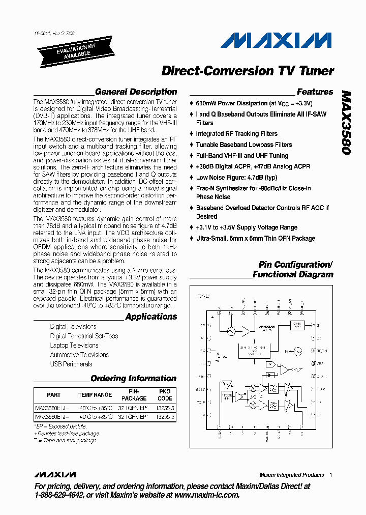 MAX3580ETJT_911125.PDF Datasheet