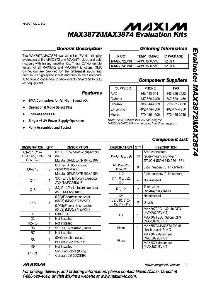 MAX3874EVKIT_1273136.PDF Datasheet