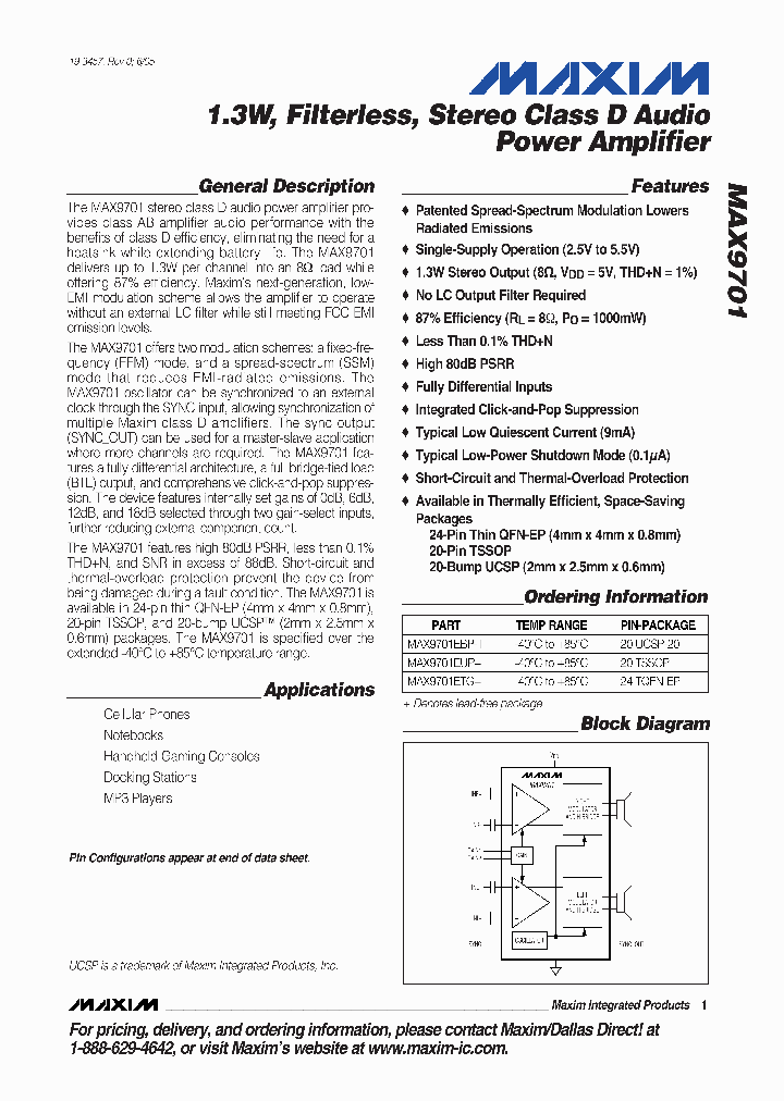 MAX9701EUP_1274294.PDF Datasheet