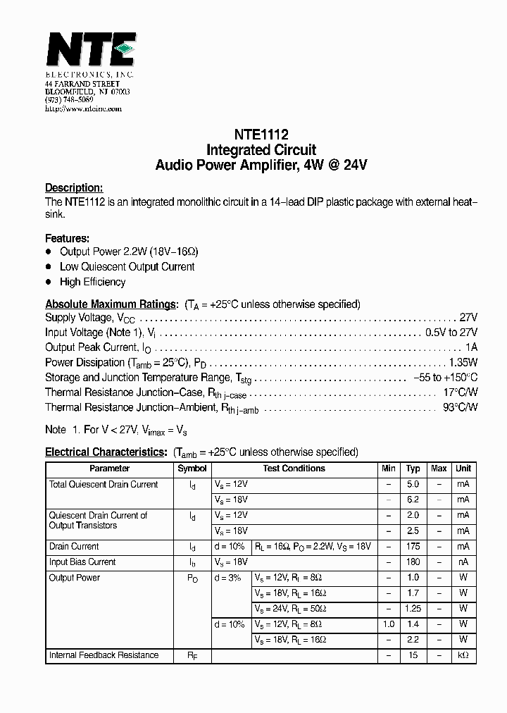 NTE1112_1290002.PDF Datasheet