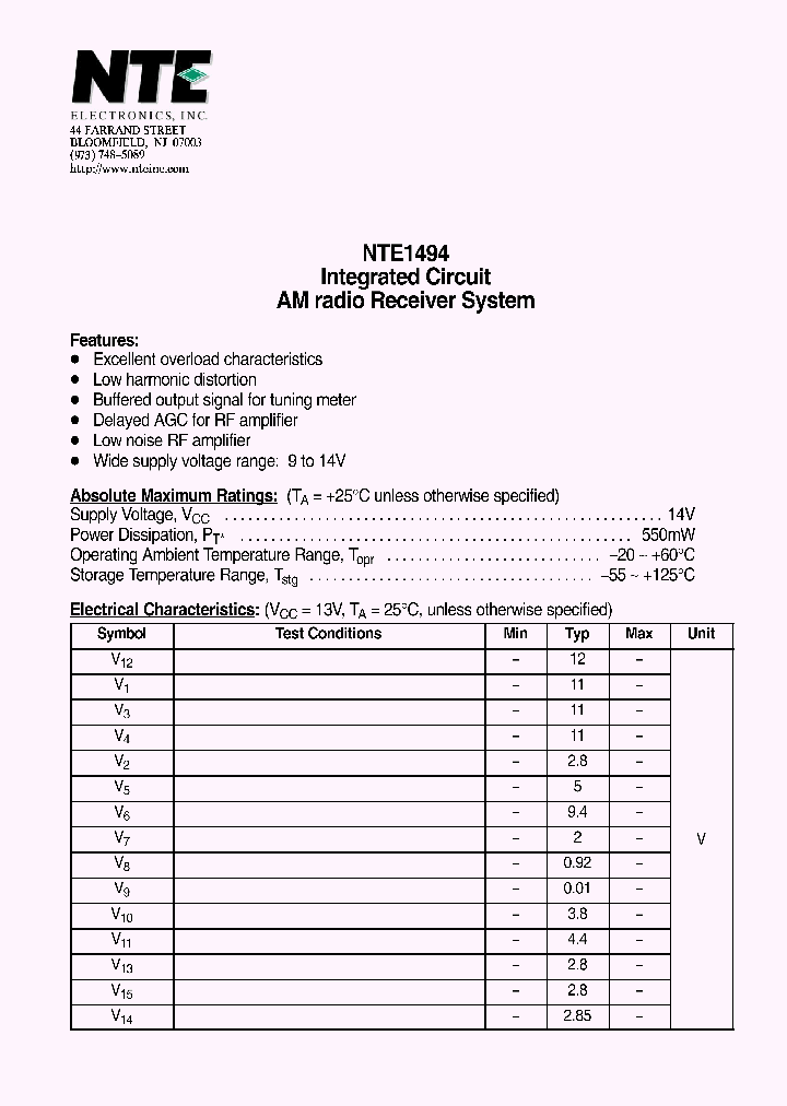 NTE1494_1290145.PDF Datasheet