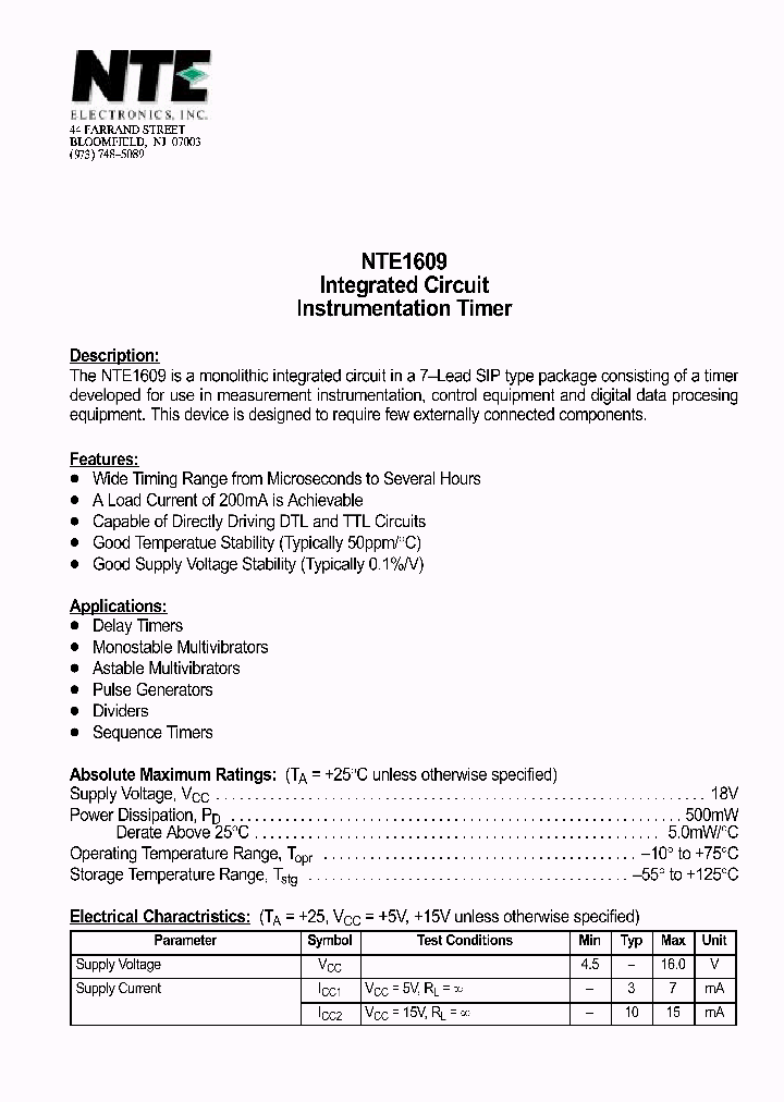 NTE1609_1290208.PDF Datasheet