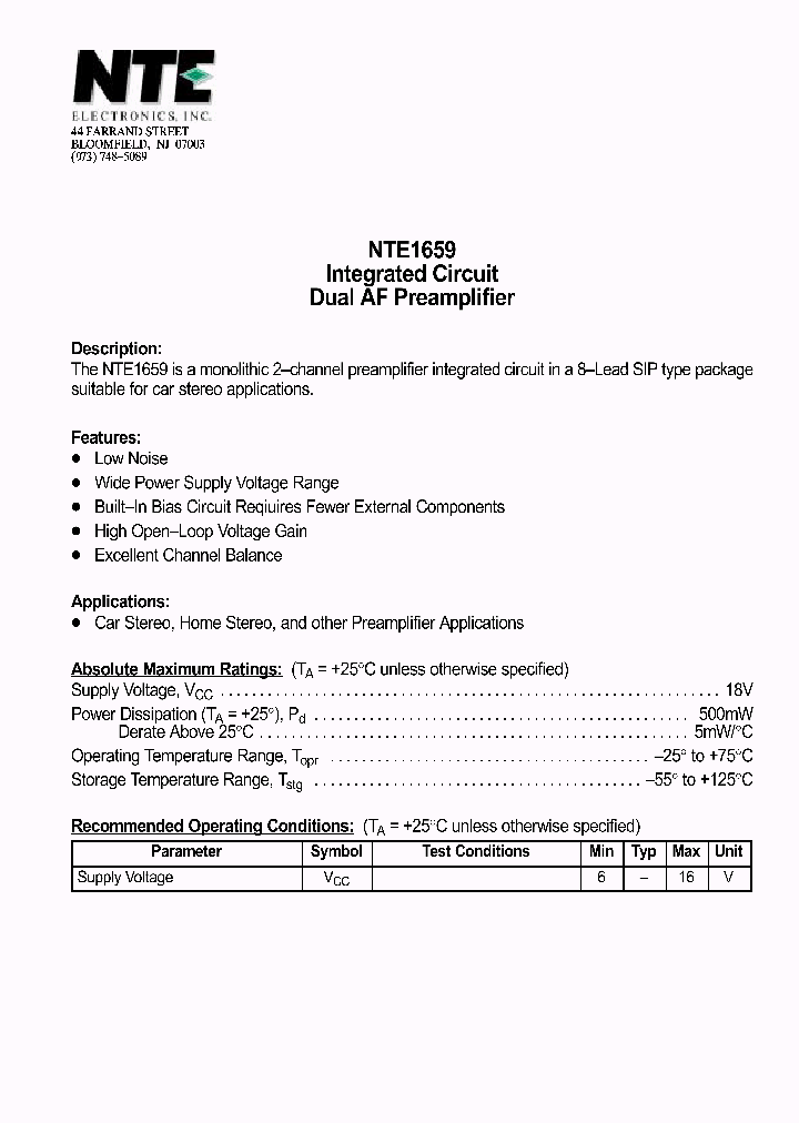 NTE1659_1290235.PDF Datasheet