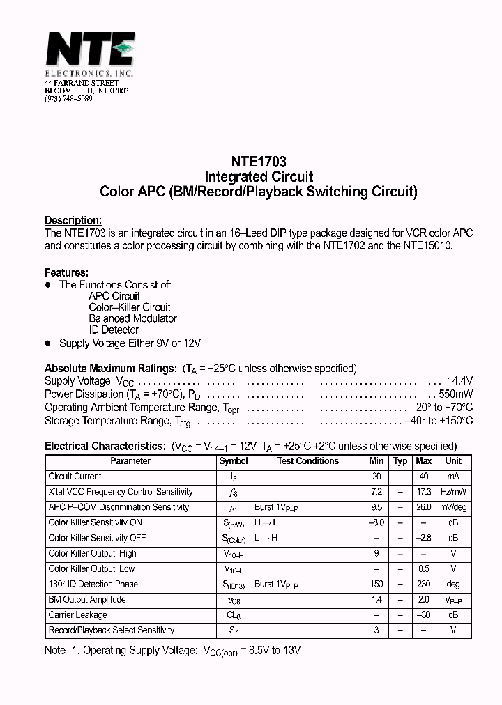 NTE1703_1290261.PDF Datasheet