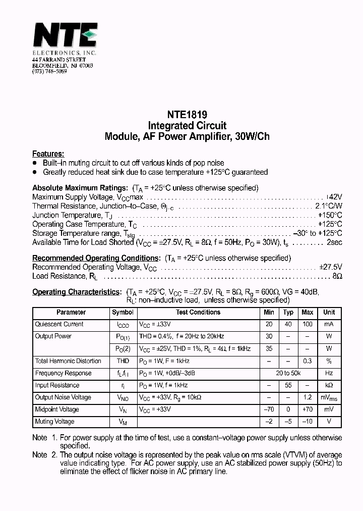 NTE1819_1290343.PDF Datasheet