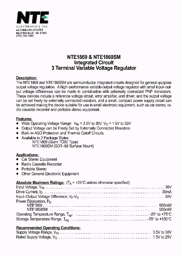 NTE1869_1290380.PDF Datasheet