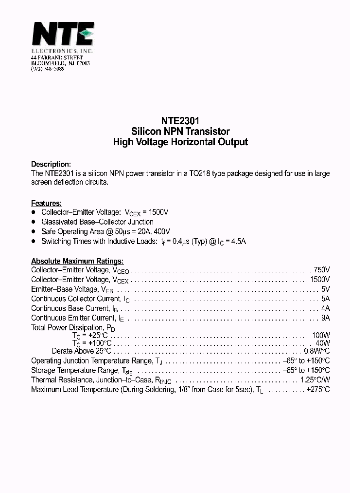 NTE2301_1290504.PDF Datasheet