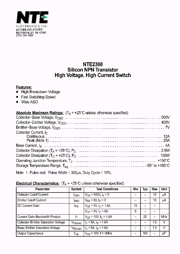 NTE2308_1290510.PDF Datasheet