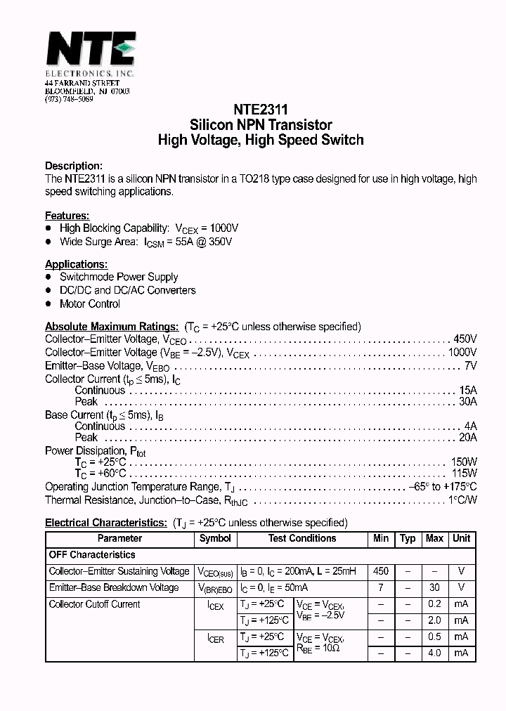 NTE2311_1290514.PDF Datasheet