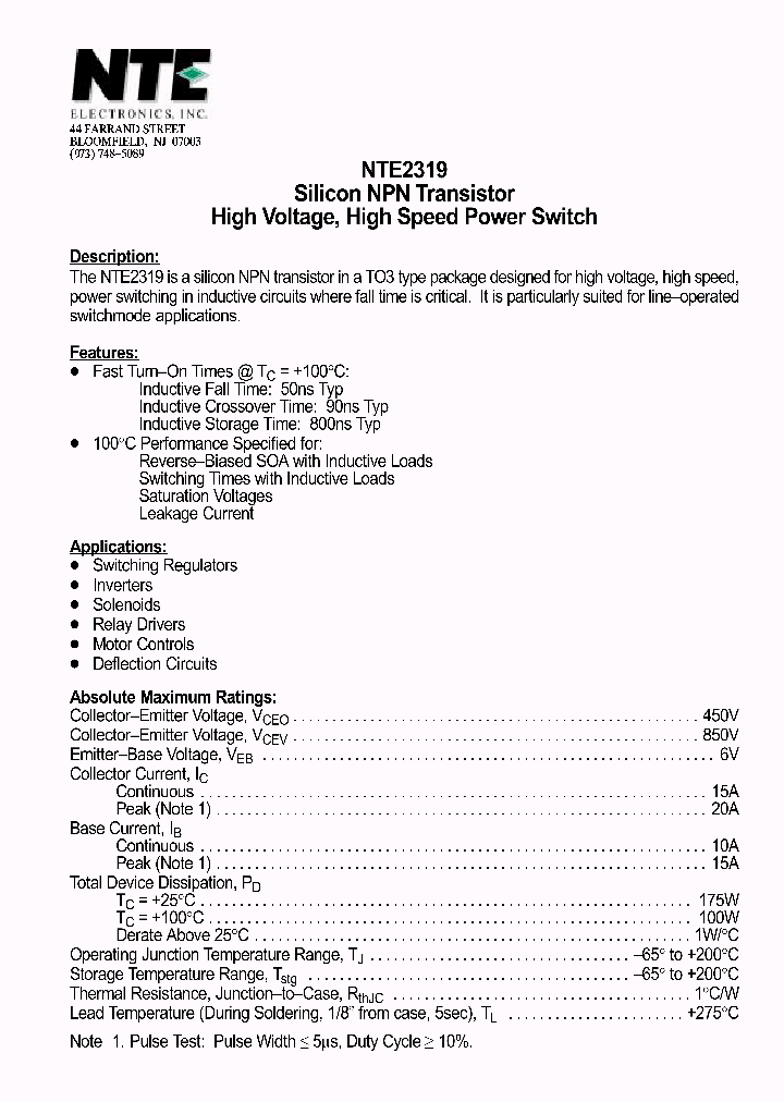 NTE2319_1290522.PDF Datasheet