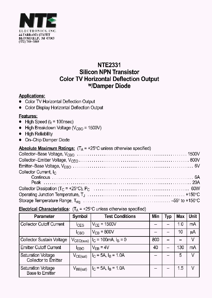 NTE2331_1290532.PDF Datasheet