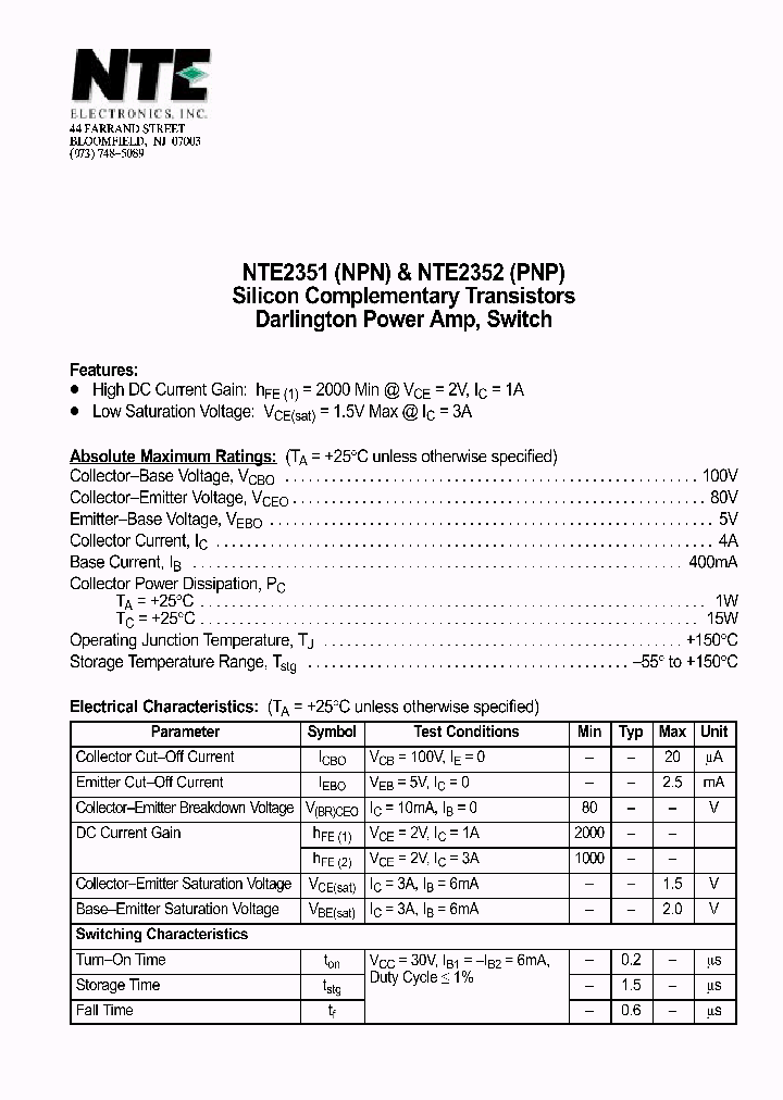 NTE2352_1290550.PDF Datasheet