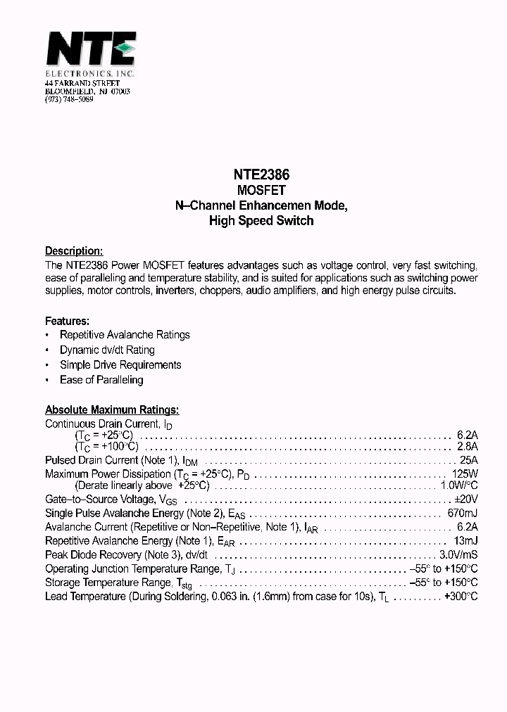 NTE2386_1290577.PDF Datasheet