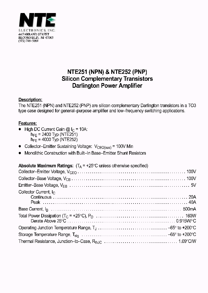 NTE251_1082171.PDF Datasheet