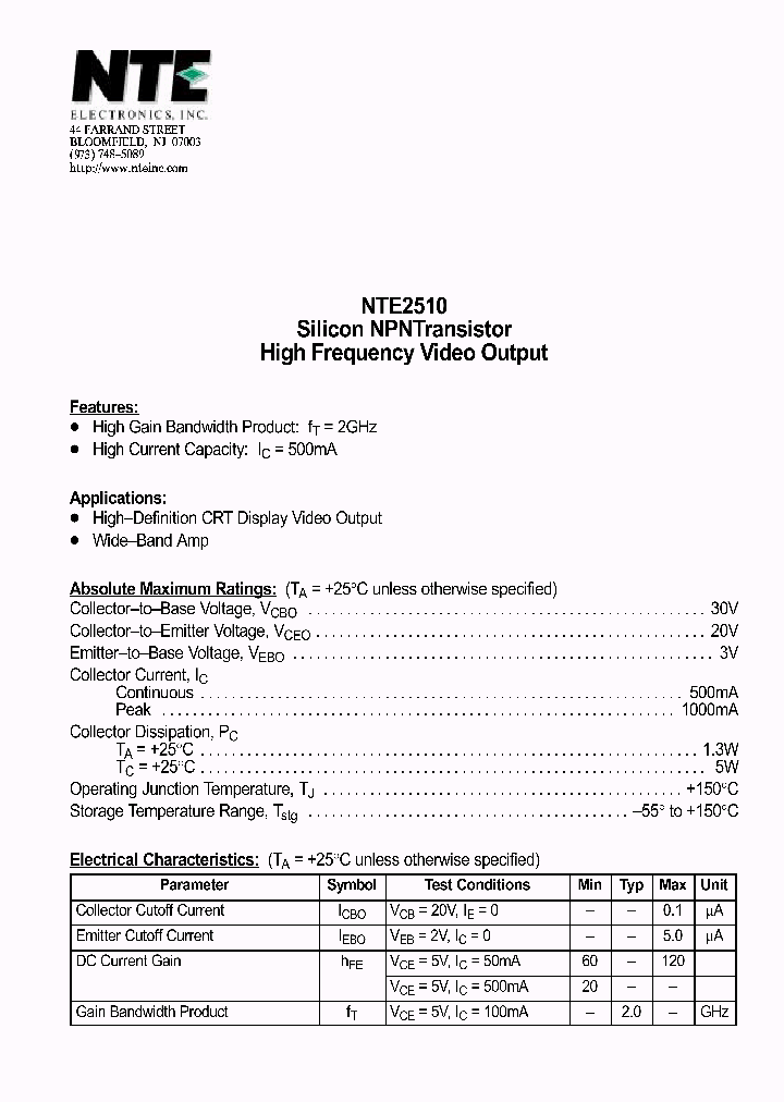 NTE2510_1290620.PDF Datasheet