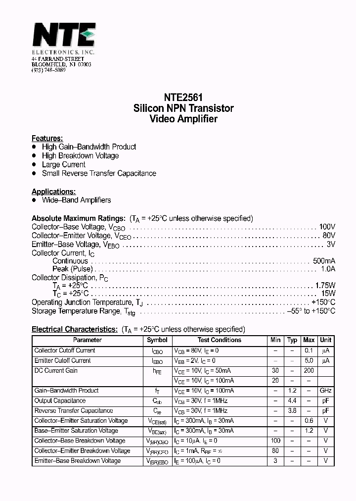 NTE2561_1290656.PDF Datasheet