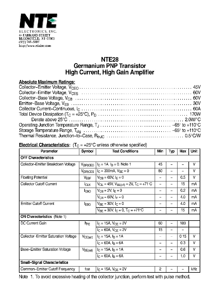 NTE28_1290693.PDF Datasheet