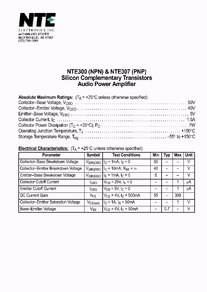 NTE300_710420.PDF Datasheet