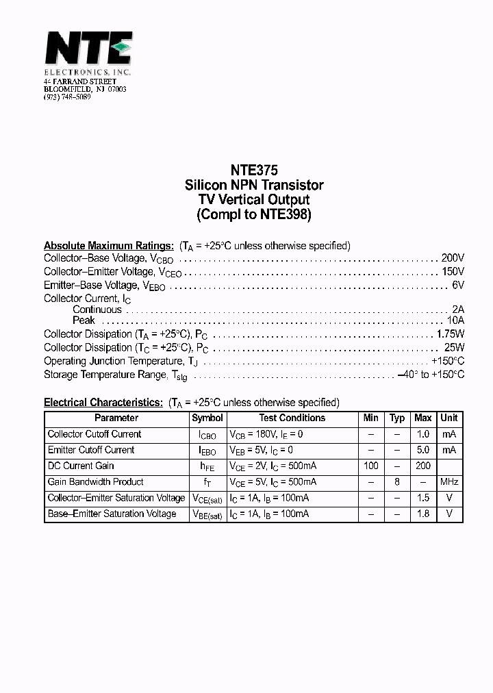 NTE375_1290881.PDF Datasheet