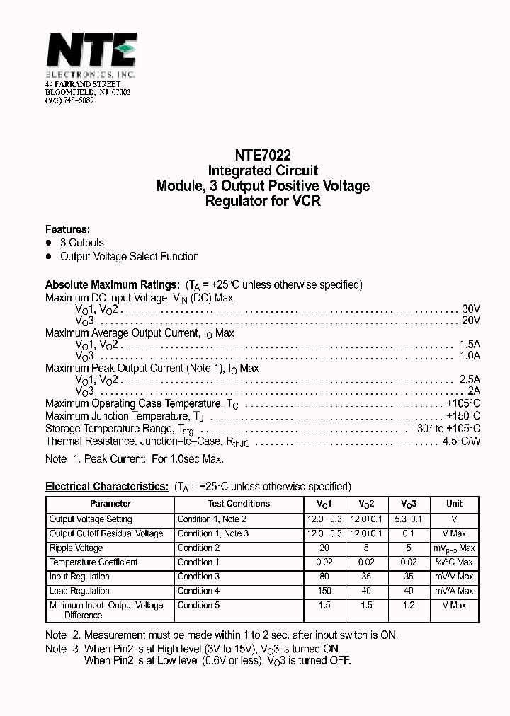 NTE7022_1291187.PDF Datasheet